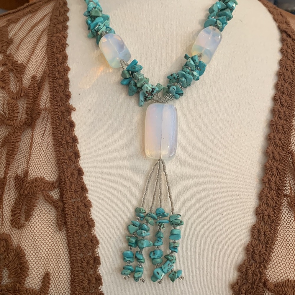 turquoise tassel necklace By Lisa Hallow Designs